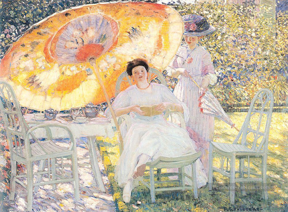 Le jardin Parasol Impressionniste femmes Frederick Carl Frieseke Peintures à l'huile